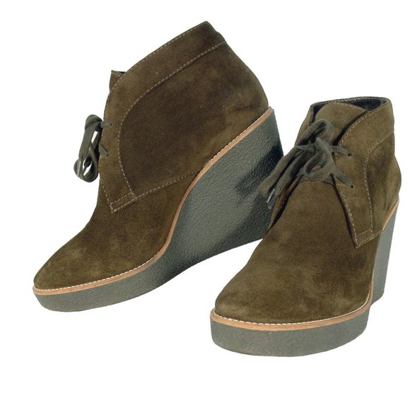 AQUATALIA Vianna $395 Weatherproof Olive Suede Platform Wedge Chukka Booties 10 - Picture 2 of 8